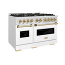 ZLINE Autograph 48-Inch Classic Dual Fuel Range with DuoPro™ Cooktop in Satin Steel with White Doors and Bronze Accents (PCDRSZ-WM-48-CB)