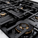 ZLINE 48-Inch Porcelain Gas Stovetop in Fingerprint Resistant Stainless Steel with 7 Gas Brass Burners and Griddle (RTS-BR-GR-48)