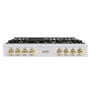 ZLINE Autograph Edition 48" Porcelain Rangetop with 7 Gas Burners in Satin Stainless Steel and Gold Accents (RTSZ-48-G)
