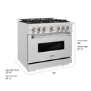 ZLINE 36-Inch 5.2 Cu. Ft. Classic Gas Range with 6 Burner DuoPro™ Cooktop and Convection Gas Oven in Satin Stainless Steel (PCGRS-36)