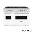 ZLINE 48-Inch Classic Gas Range with 8 Burner DuoPro™ Cooktop and Dual Ovens in Satin Stainless Steel with White Matte Doors (PCGRS-WM-48)