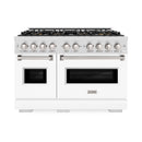 ZLINE 48-Inch Classic Gas Range with 8 Burner DuoPro™ Cooktop and Dual Ovens in Satin Stainless Steel with White Matte Doors (PCGRS-WM-48)