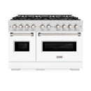 ZLINE 48-Inch Classic Gas Range with 8 Burner DuoPro™ Cooktop and Dual Ovens in Satin Stainless Steel with White Matte Doors (PCGRS-WM-48)