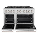 ZLINE 48-Inch Classic Gas Range with 8 Burner DuoPro™ Cooktop and Dual Ovens in Satin Stainless Steel with White Matte Doors (PCGRS-WM-48)