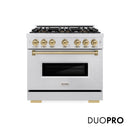 ZLINE Autograph 36-Inch Classic Gas Range with DuoPro™ Cooktop and Convection Oven in Satin Steel and Bronze Accents (PCGRSZ-36-CB)