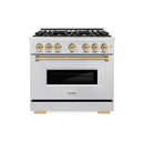 ZLINE Autograph 36-Inch Classic Gas Range with DuoPro™ Cooktop and Convection Oven in Satin Steel and Bronze Accents (PCGRSZ-36-CB)