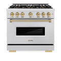 ZLINE Autograph 36-Inch Classic Gas Range with DuoPro™ Cooktop and Convection Oven in Satin Steel and Bronze Accents (PCGRSZ-36-CB)