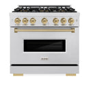 ZLINE Autograph 36-Inch Classic Gas Range with DuoPro™ Cooktop and Convection Oven in Satin Steel and Bronze Accents (PCGRSZ-36-CB)