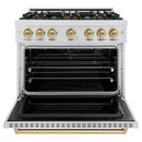 ZLINE Autograph 36-Inch Classic Gas Range with DuoPro™ Cooktop and Convection Oven in Satin Steel and Bronze Accents (PCGRSZ-36-CB)