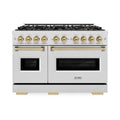 ZLINE Autograph Edition 48-Inch Classic Gas Range with DuoPro™ Cooktop and Dual Ovens in Satin Steel and Bronze Accents (PCGRSZ-48-CB)