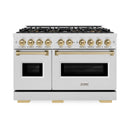 ZLINE Autograph Edition 48-Inch Classic Gas Range with DuoPro™ Cooktop and Dual Ovens in Satin Steel and Bronze Accents (PCGRSZ-48-CB)