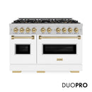 ZLINE Autograph 48-Inch Classic Gas DuoPro™ Range with Dual Ovens in Satin Steel with White Matte Doors and Bronze Accents (PCGRSZ-WM-48-CB)