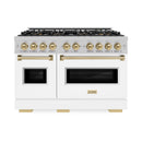 ZLINE Autograph 48-Inch Classic Gas DuoPro™ Range with Dual Ovens in Satin Steel with White Matte Doors and Bronze Accents (PCGRSZ-WM-48-CB)