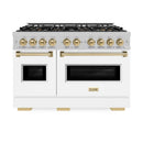 ZLINE Autograph 48-Inch Classic Gas DuoPro™ Range with Dual Ovens in Satin Steel with White Matte Doors and Bronze Accents (PCGRSZ-WM-48-CB)