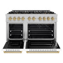 ZLINE Autograph 48-Inch Classic Gas DuoPro™ Range with Dual Ovens in Satin Steel with White Matte Doors and Bronze Accents (PCGRSZ-WM-48-CB)