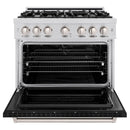 ZLINE 36-Inch Classic Series Dual Fuel Range with 6 Gas Burner Cooktop and 5.2 Cu. Ft. Electric Convection Oven in Stainless Steel with Black Matte Door (CDR-BLM-36)