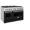 ZLINE 48-Inch Classic Series Dual Fuel Range with 8 Burner Gas Cooktop and 6.7 Cu. Ft. Electric Convection Oven in Stainless Steel with Black Matte Doors (CDR-BLM-48)
