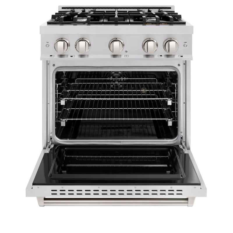 ZLINE 4-Piece Appliance Package - 30-Inch Dual Fuel Range, Hood, Refrigerator, and Dishwasher in Stainless Steel