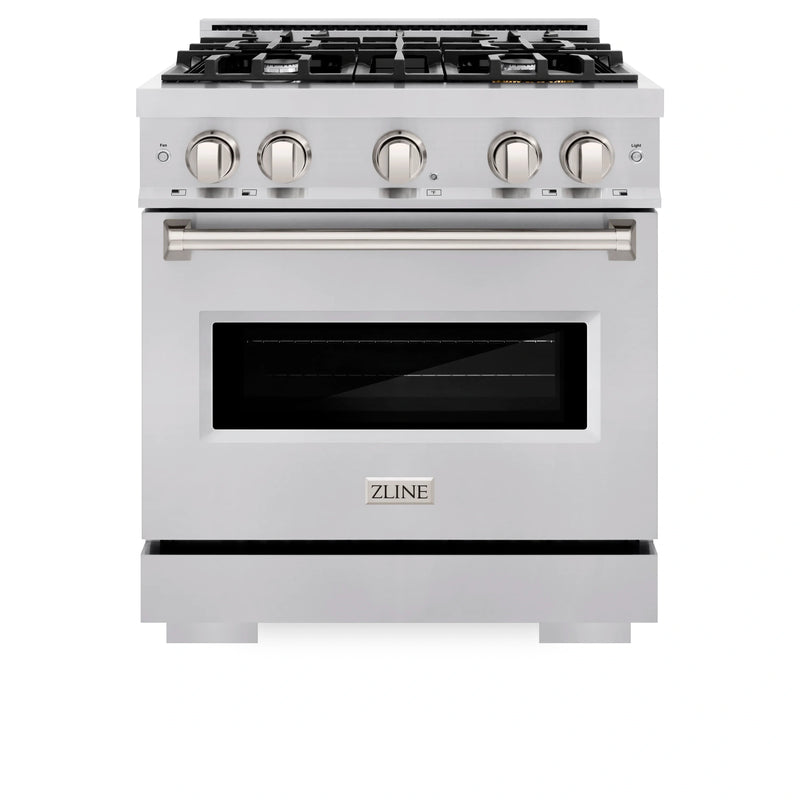 ZLINE 4-Piece Appliance Package - 30-Inch Dual Fuel Range, Hood, Refrigerator, and Dishwasher in Stainless Steel