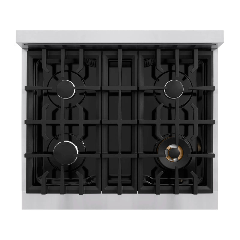 ZLINE 4-Piece Appliance Package - 30-Inch Dual Fuel Range, Hood, Refrigerator, and Dishwasher in Stainless Steel
