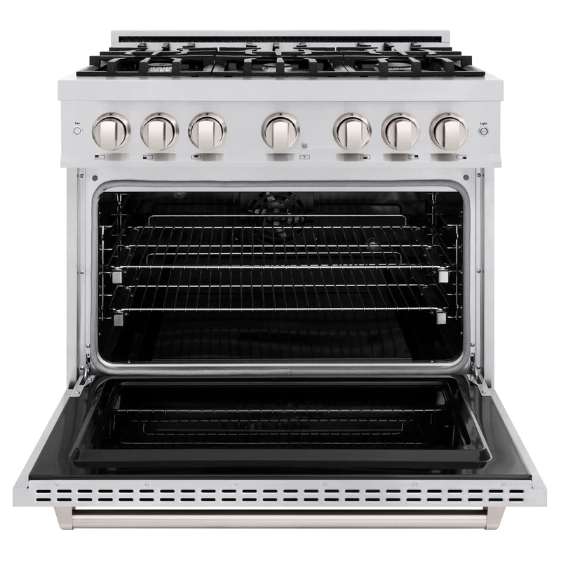 ZLINE 5-Piece Appliance Package - 36-Inch Dual Fuel Range, Hood, Refrigerator, Dishwasher, and Microwave Drawer in Stainless Steel