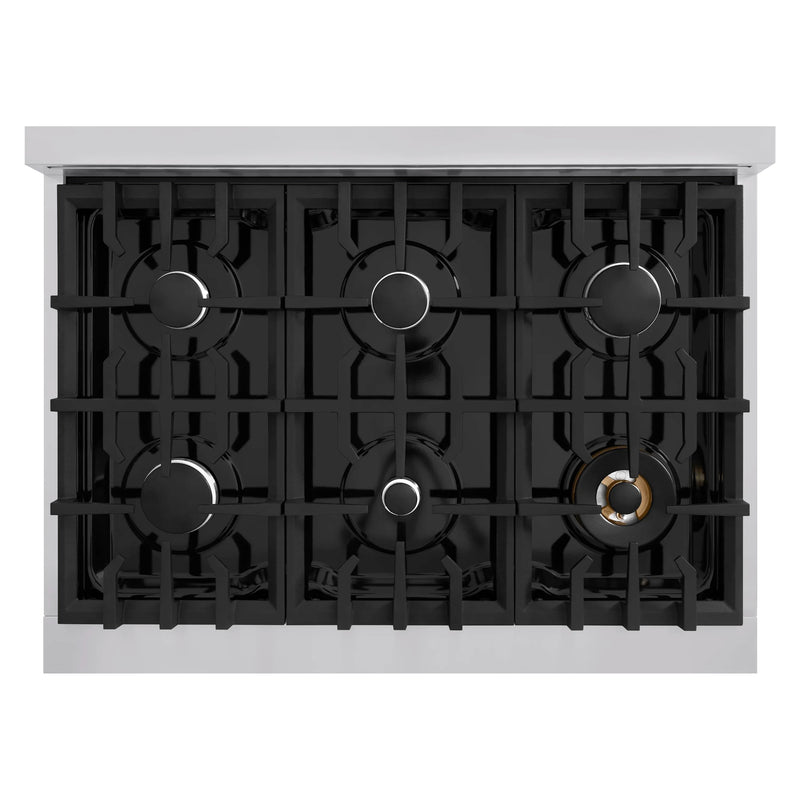 ZLINE 5-Piece Appliance Package - 36-Inch Dual Fuel Range, Hood, Refrigerator, Dishwasher, and Microwave Drawer in Stainless Steel