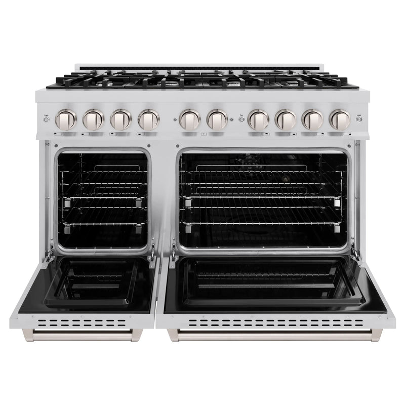 ZLINE 4-Piece Appliance Package - 48-Inch Dual Fuel Range, Hood, Refrigerator, and Dishwasher in Stainless Steel