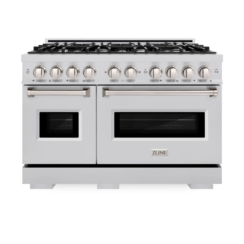 ZLINE 4-Piece Appliance Package - 48-Inch Dual Fuel Range, Hood, Refrigerator, and Dishwasher in Stainless Steel