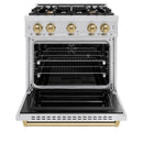 ZLINE 4-Piece Appliance Package - 30-Inch Dual Fuel Range, Hood, Refrigerator, and Dishwasher in Stainless Steel with Champagne Bronze Accents