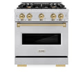 ZLINE Autograph Edition 30-Inch Classic Series Dual Fuel Range with 4 Gas Burner Cooktop and 4.2 Cu. Ft. Electric Convection Oven in Stainless Steel with Champagne Bronze Accents (CDRZ-30-CB)