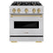 ZLINE Autograph Edition 30-Inch Classic Series Dual Fuel Range with 4 Gas Burner Cooktop and 4.2 Cu. Ft. Electric Convection Oven in Stainless Steel with Champagne Bronze Accents (CDRZ-30-CB)