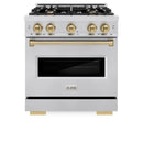 ZLINE 4-Piece Appliance Package - 30-Inch Dual Fuel Range, Hood, Refrigerator, and Dishwasher in Stainless Steel with Champagne Bronze Accents