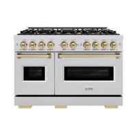 ZLINE Autograph Edition 48-Inch Classic Series Dual Fuel Range with 8  Gas Burner Cooktop and 6.7 Cu. Ft. Electric Convection Oven in Stainless Steel and Champagne Bronze Accents (CDRZ-48-CB)