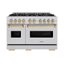 ZLINE 3-Piece Appliance Package - 48-Inch Dual Fuel Range, Refrigerator, and Dishwasher in Stainless Steel with Champagne Bronze Accents