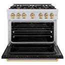 ZLINE Autograph Edition 36-Inch Classic Series Dual Fuel Range with 6 Gas Burner Cooktop and 5.2 Cu. Ft. Electric Convection Oven in Stainless Steel with Black Matte Door and Champagne Bronze Accents (CDRZ-BLM-36-CB)