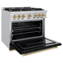 ZLINE Autograph Edition 36-Inch Classic Series Dual Fuel Range with 6 Gas Burner Cooktop and 5.2 Cu. Ft. Electric Convection Oven in Stainless Steel with Black Matte Door and Champagne Bronze Accents (CDRZ-BLM-36-CB)