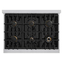 ZLINE Autograph Edition 36-Inch Classic Series Dual Fuel Range with 6 Gas Burner Cooktop and 5.2 Cu. Ft. Electric Convection Oven in Stainless Steel with Black Matte Door and Champagne Bronze Accents (CDRZ-BLM-36-CB)