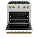 ZLINE Autograph Edition 30-Inch Classic Series Dual Fuel Range with 4 Gas Burner Cooktop and 4.2 Cu. Ft. Electric Convection Oven in Stainless Steel with White Matte Door and Champagne Bronze Accents (CDRZ-WM-30-CB)