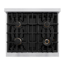 ZLINE Autograph Edition 30-Inch Classic Series Dual Fuel Range with 4 Gas Burner Cooktop and 4.2 Cu. Ft. Electric Convection Oven in Stainless Steel with White Matte Door and Champagne Bronze Accents (CDRZ-WM-30-CB)