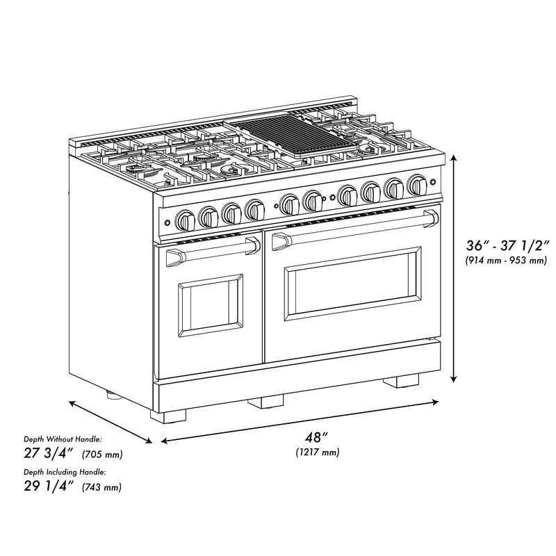 ZLINE Autograph Edition 48-Inch Classic Series Dual Fuel Range with 8 Burner Gas Cooktop and 6.7 Cu. Ft. Electric Convection Oven in Stainless Steel with White Matte Doors and Champagne Bronze Accents (CDRZ-WM-48-CB)