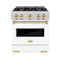 ZLINE Autograph Edition 30-Inch Classic Series Dual Fuel Range with 4 Gas Burner Cooktop and 4.2 Cu. Ft. Electric Convection Oven in Stainless Steel with White Matte Door and Polished Gold Accents (CDRZ-WM-30-G)