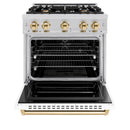 ZLINE Autograph Edition 30-Inch Classic Series Dual Fuel Range with 4 Gas Burner Cooktop and 4.2 Cu. Ft. Electric Convection Oven in Stainless Steel with White Matte Door and Polished Gold Accents (CDRZ-WM-30-G)