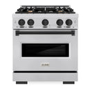 ZLINE 5-Piece Appliance Package - 30-Inch Autograph Edition Dual Fuel Range, Wall Mount Range Hood, 36-Inch French Door Refrigerator with Water Dispenser, Dishwasher, and 30-Inch Microwave Drawer in Stainless Steel Matte Black Accents