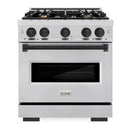 ZLINE 4-Piece Appliance Package - 30-Inch Dual Fuel Range, Hood, Refrigerator, and Dishwasher in Stainless Steel with Matte Black Accents