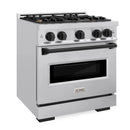ZLINE 5-Piece Appliance Package - 30-Inch Autograph Edition Dual Fuel Range, Wall Mount Range Hood, 36-Inch French Door Refrigerator, Dishwasher, and 30-Inch Microwave Drawer in Stainless Steel Matte Black Accents