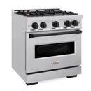 ZLINE 4-Piece Appliance Package - 30-Inch Dual Fuel Range, Hood, Refrigerator, and Dishwasher in Stainless Steel with Matte Black Accents