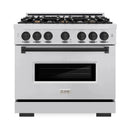 ZLINE 3-Piece Appliance Package - 36-Inch Dual Fuel Range, Refrigerator, and Dishwasher in Stainless Steel with Matte Black Accents