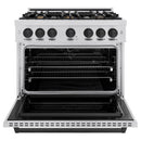 ZLINE 4-Piece Appliance Package - 36-Inch Dual Fuel Range, Hood, Refrigerator, and Dishwasher in Stainless Steel with Matte Black Accents