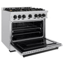 ZLINE 5-Piece Appliance Package - 36-Inch Dual Fuel Range, Hood, Refrigerator with Water Dispenser, Dishwasher, and Microwave Drawer in Stainless Steel with Matte Black Accents
