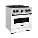 ZLINE Autograph Edition 30-Inch Classic Series Dual Fuel Range with 4 Gas Burner Cooktop and 4.2 Cu. Ft. Electric Convection Oven in Stainless Steel with White Matte Door and Matte Black Accents (CDRZ-WM-30-MB)